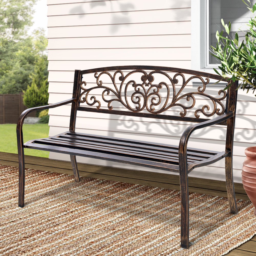 GB-STEEL-XG201-BZ-202502281610-00 Gardeon Outdoor Garden Bench Seat Steel Outdoor Furniture 3 Seater Park Bronze - Image 1