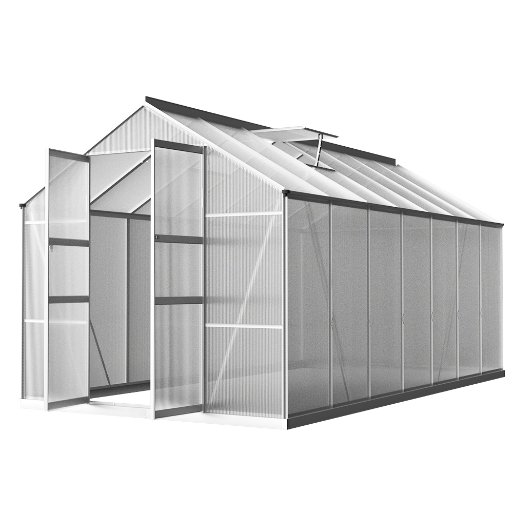 GH-ALU-C-410X250-DOU-AB-49359-00 Green Fingers Greenhouse 4.1x2.5x2.26M Double Doors Aluminium Green House Garden Shed - Image 1