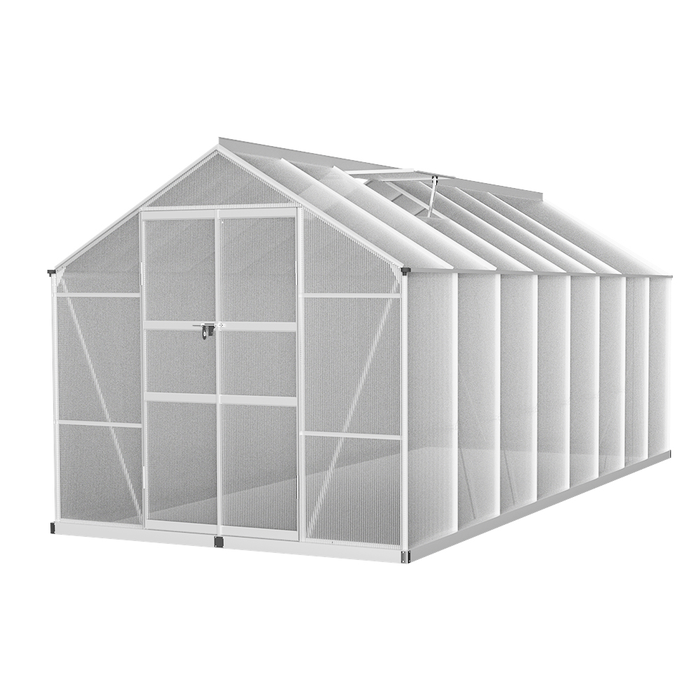 GH-ALU-C-470X250-DOU-AB-49357-00 Green Fingers Greenhouse 4.7x2.5x2.26M Double Doors Aluminium Green House Garden Shed - Image 1
