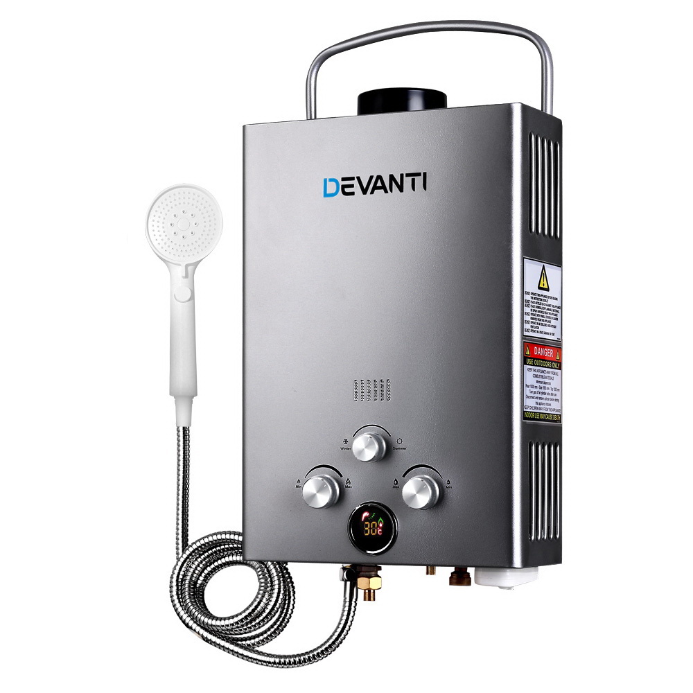 GWH-A-LPG-8L-BG-PUMP-202506111511-00 Devanti Portable Gas Water Heater 8L/Min With Pump LPG System Grey - Image 1