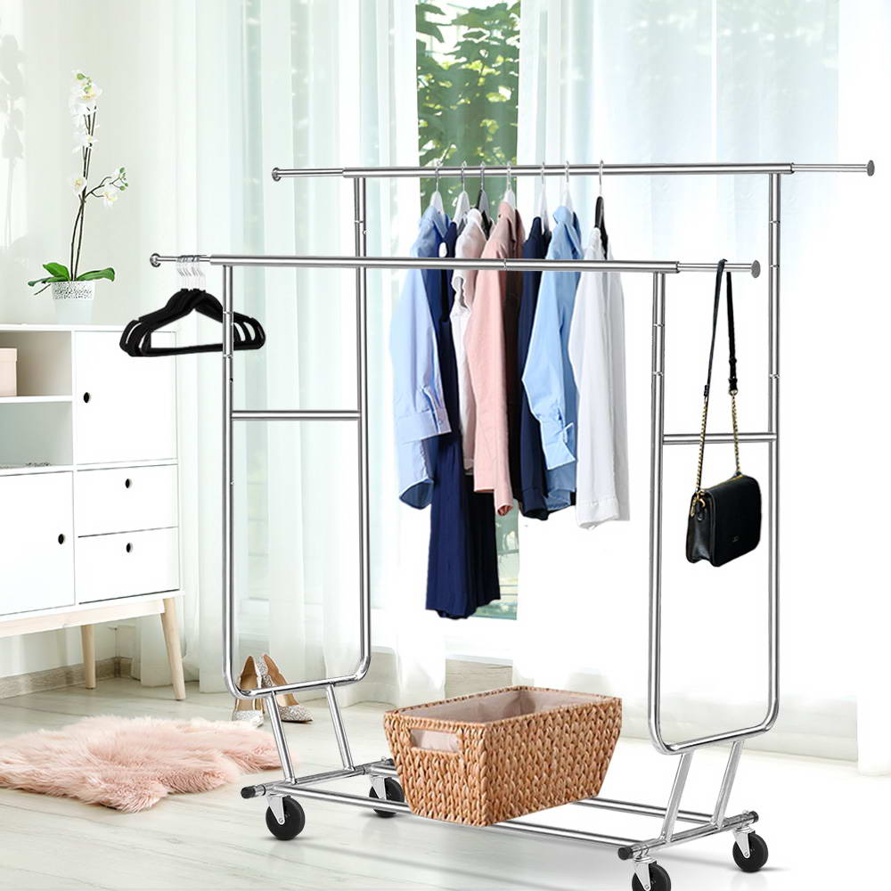 HANGER-1955A-D-SI-202502281342-00 Artiss Clothes Rack Airer Double Rail Coat Stand Adjustable Hanger - Image 1