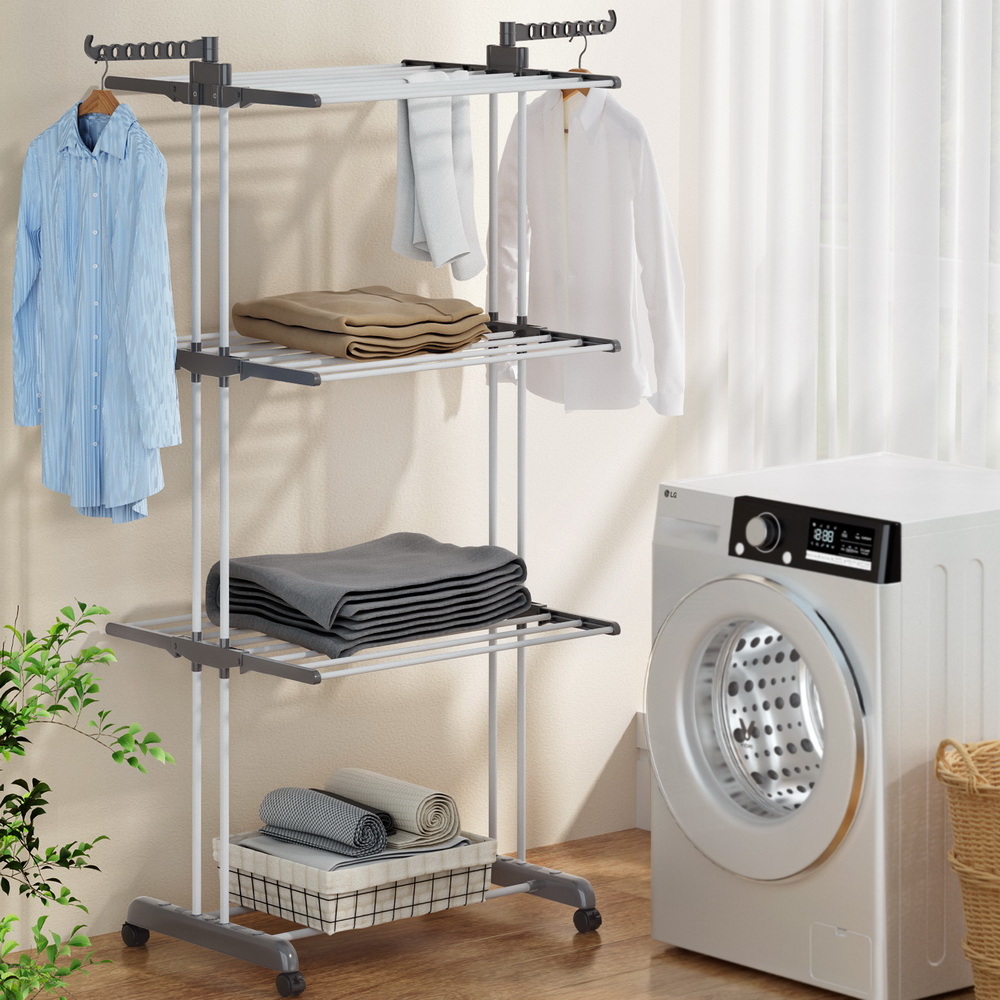 HANGER-B-01-FLD-GY-150701-06 Artiss Clothes Airer Drying Rack 173cm Coat Hanger Foldable - Image 1