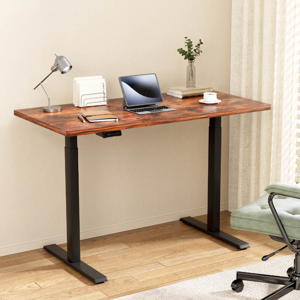 HASD-268-BKDF-RBDB-140-202502281044-00 Artiss Standing Desk Motorised Dual Motor Rustic Brwon 140CM - Image 1