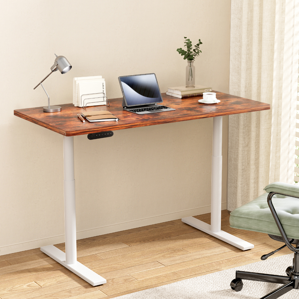 HASD-B-M10-WHDF-RBDB-140-202502281052-00 Artiss Standing Desk Motorised Electric Dual Motor 140CM Rustic Brown - Image 1