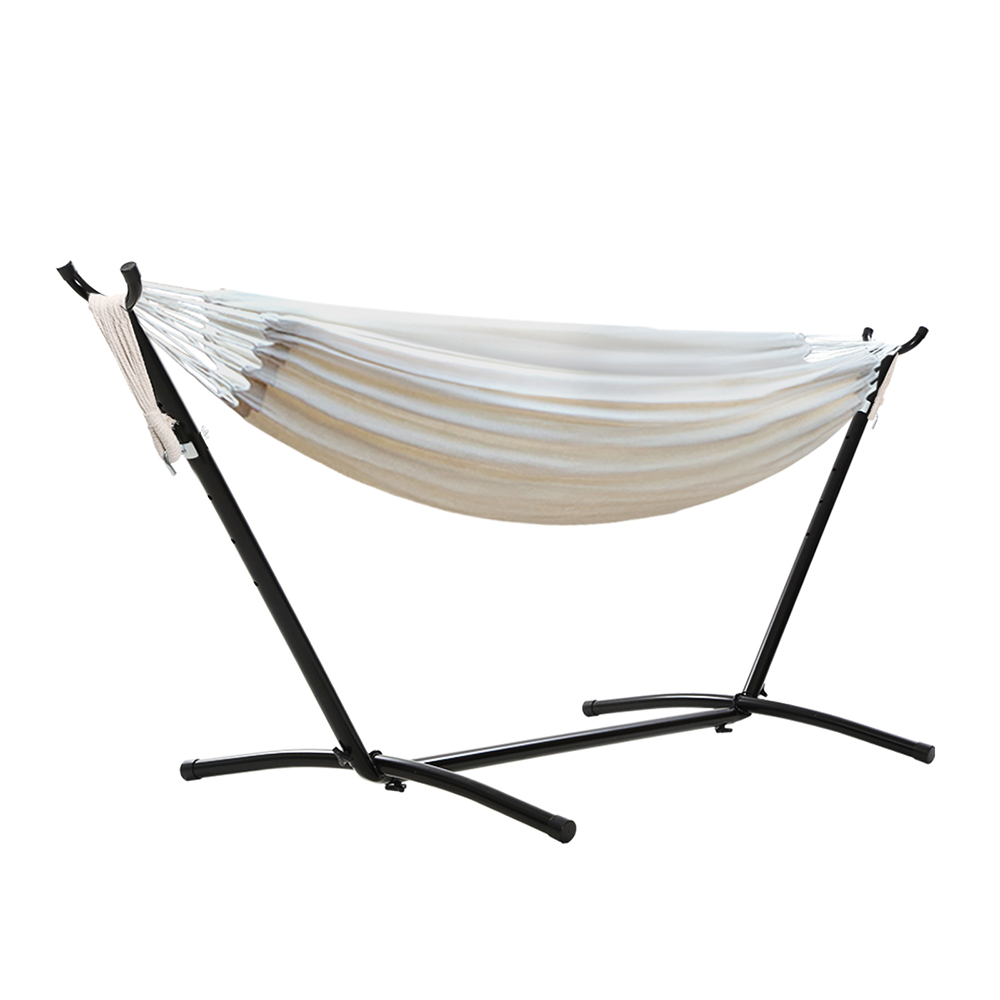 HM-BED-KIT-C-S-CL-00 Gardeon Hammock Bed Camping Chair Outdoor Lounge Single Cotton with Stand - Image 1