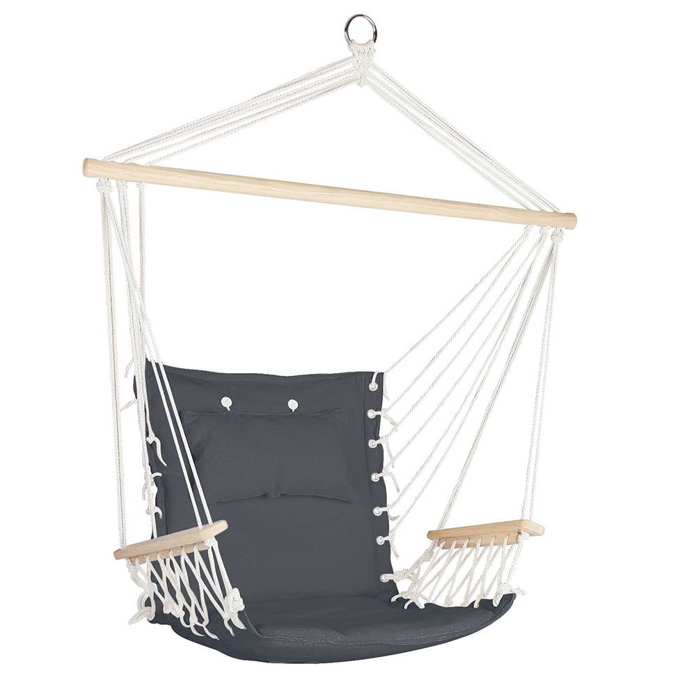 HM-CHAIR-ARM-GREY-00 Gardeon Hammock Chair Hanging with Armrest Camping Hammocks Grey - Image 1