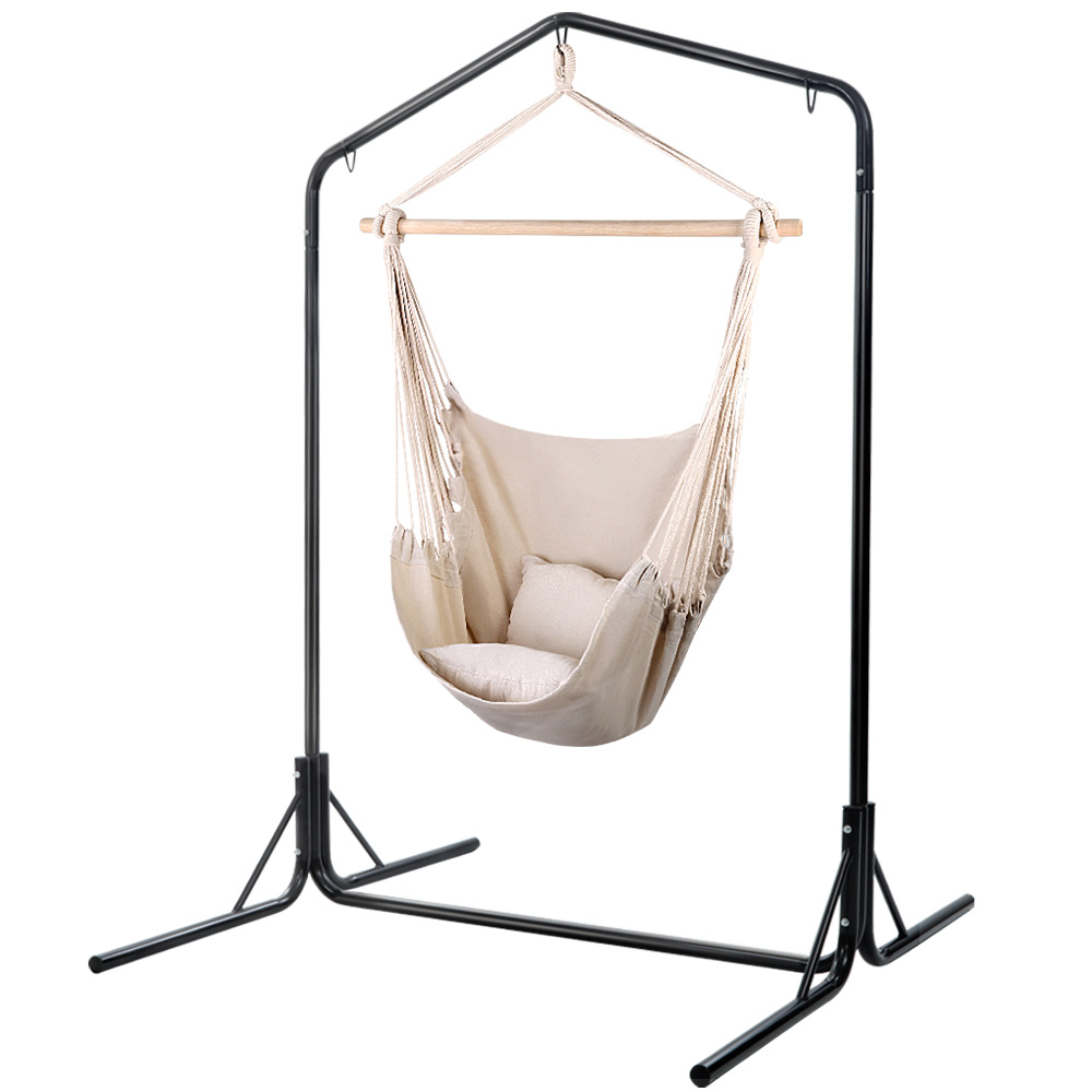 HM-CHAIR-PILLOW-CREAM-U-00 Gardeon Outdoor Hammock Chair with Stand Hanging Hammock with Pillow Cream - Image 1