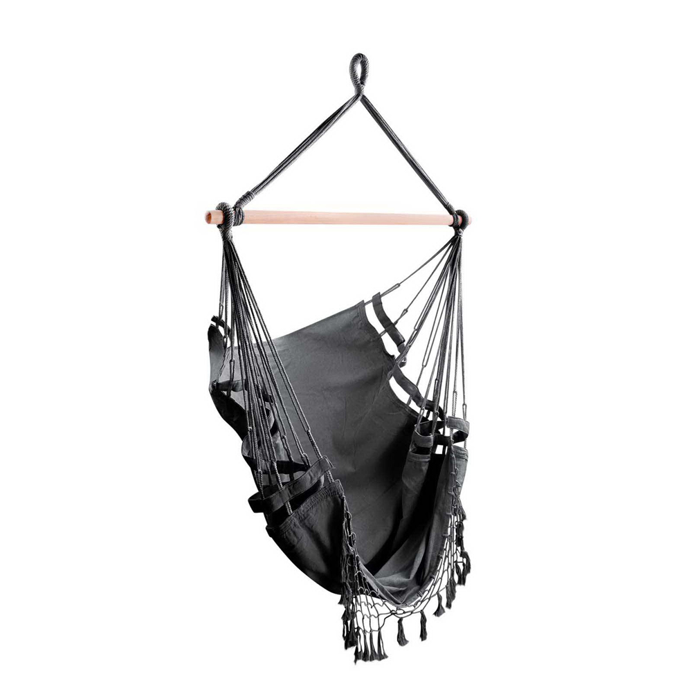 HM-CHAIR-TASSEL-GREY-00 Gardeon Hanging Hammock Chair Outdoor Swing Hammocks Tassel Grey - Image 1