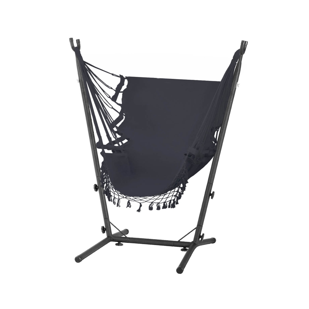 HM-CHAIR-TASSEL-GREY-H-186245-00 Gardeon Hammock Chair Outdoor Camping Hanging with Stand Grey - Image 1