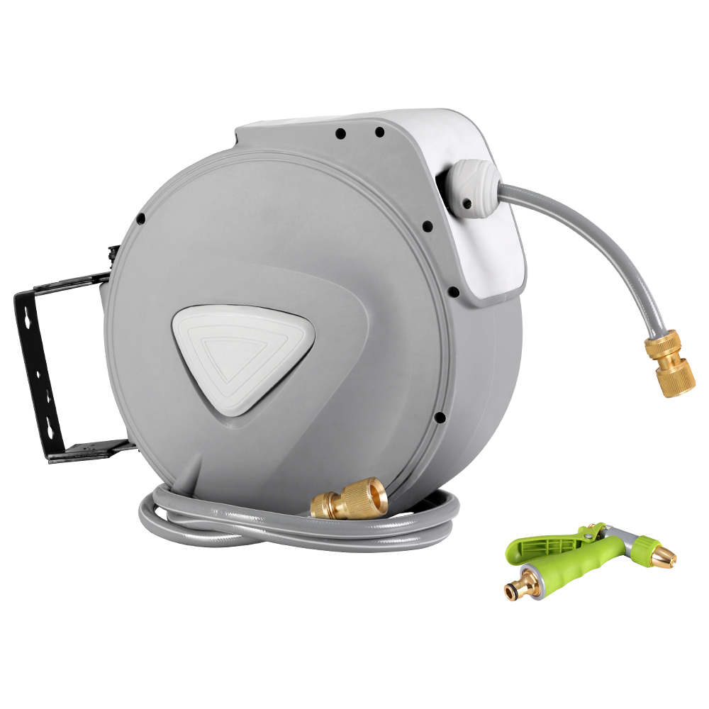 HR-WA-AUTO-30M-MTL-00 Water Hose Reel 30M Retractable Garden Auto Rewind Brass Spray Gun - Image 1