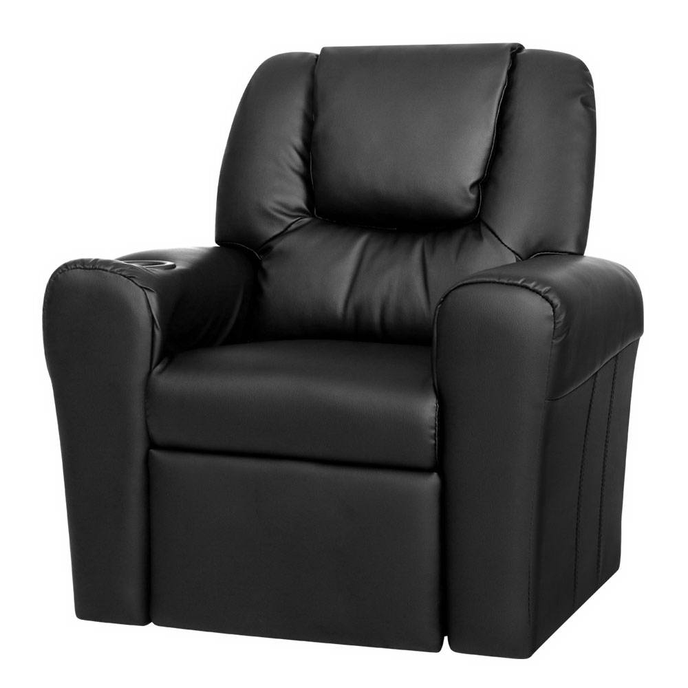 KID-RECLINER-BK-00 Keezi Kids Recliner Chair PU Leather Sofa Lounge Couch Children Armchair Black - Image 1