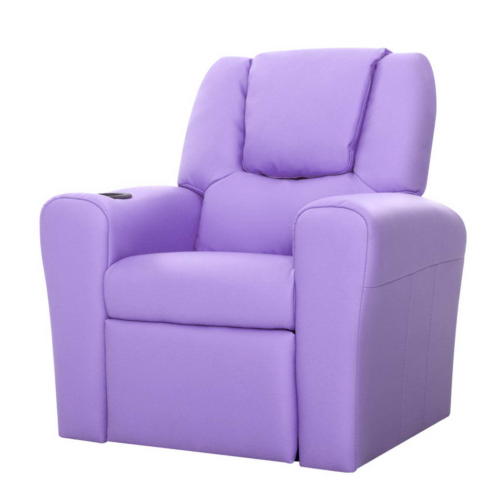 KID-RECLINER-PUR-00 Keezi Kids Recliner Chair Purple PU Leather Sofa Lounge Couch Children Armchair - Image 1