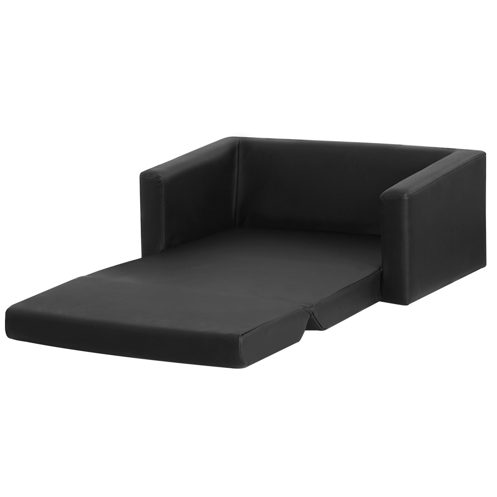 KID-SOFA-BK-00 Keezi Kids Sofa 2 Seater Children Flip Open Couch PU Leather Armchair Black - Image 1