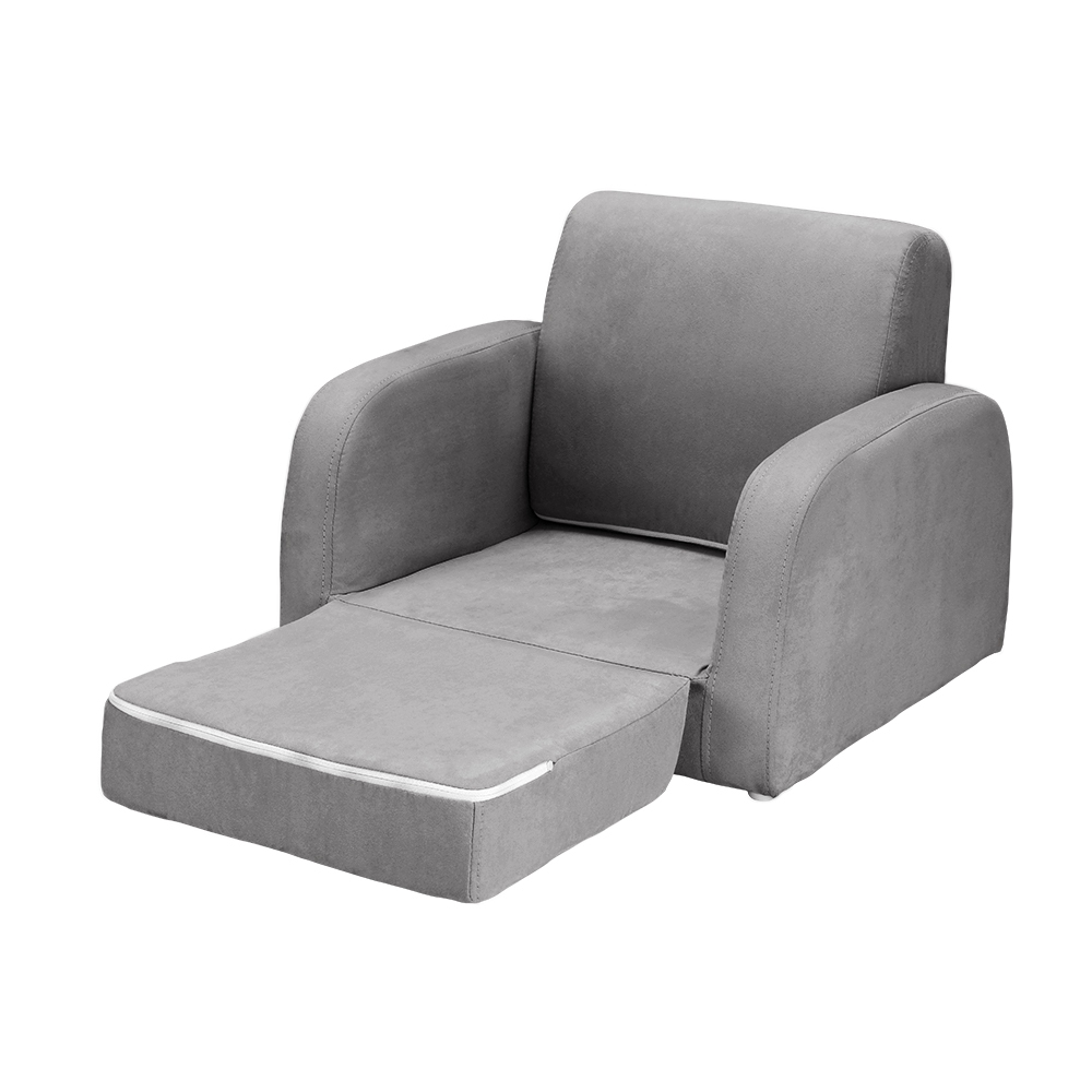 KID-SOFA-SINGLE-GY-173375-00 Keezi Kids Sofa 1 Seater Children Flip Open Couch Lounger Armchair Soft Grey - Image 1