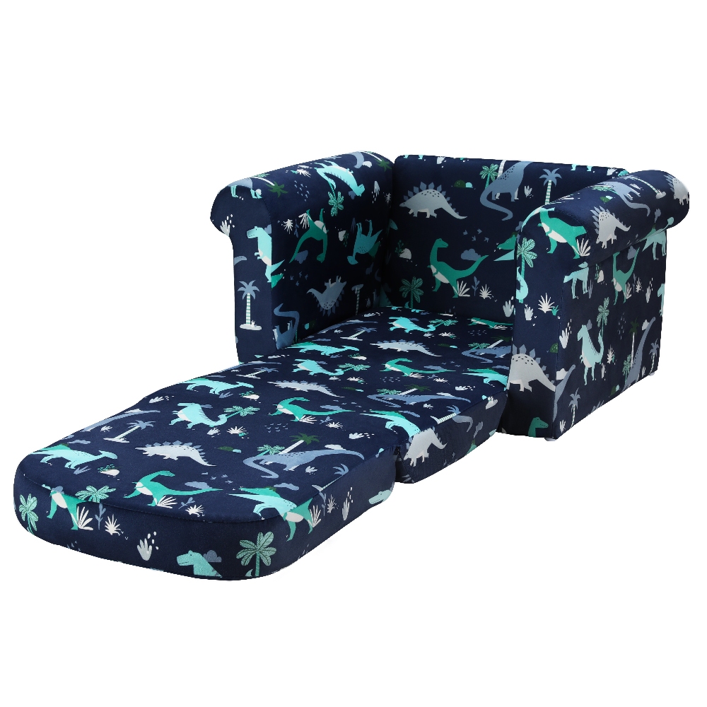 KID-SOFA-SINGLE-NY-173377-00 Keezi Kids Sofa 1 Seater Children Flip Open Couch Lounger Armchair Dinosaur Navy - Image 1