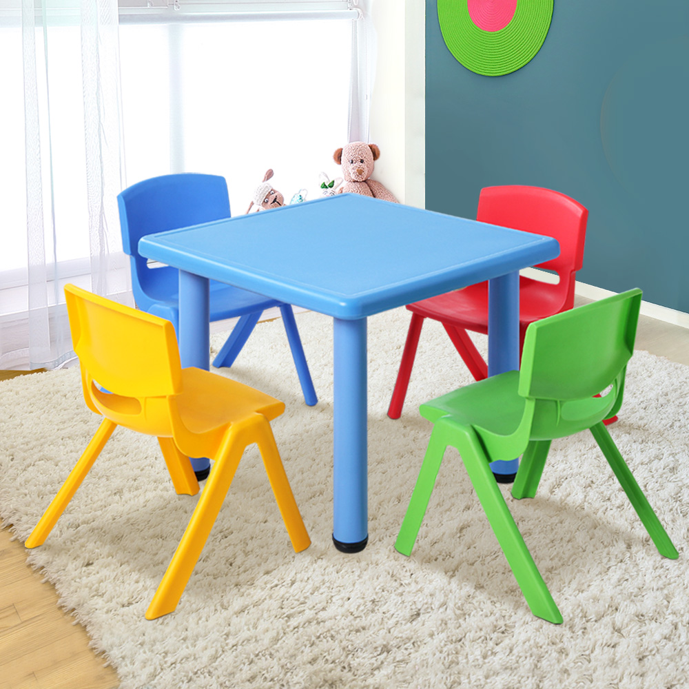 KPF-TBCH-BU-5PC-202502281150-00 Keezi 5PCS Kids Table and Chairs Set Children Study Desk Furniture Plastic 4 Chairs - Image 1