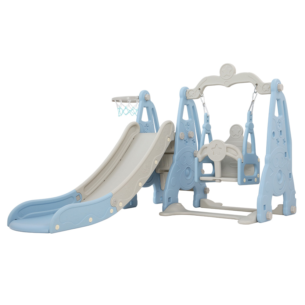 KPS-SLIDE-2160-BU-00 Keezi Kids Slide Swing Set Basketball Hoop Outdoor Playground Toys 170cm Blue - Image 1