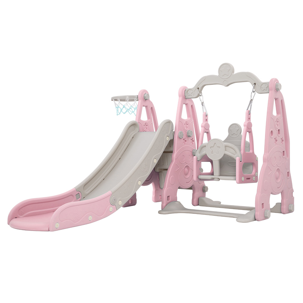 KPS-SLIDE-2160-PK-00 Keezi Kids Slide Swing Set Basketball Hoop Outdoor Playground Toys 170cm Pink - Image 1