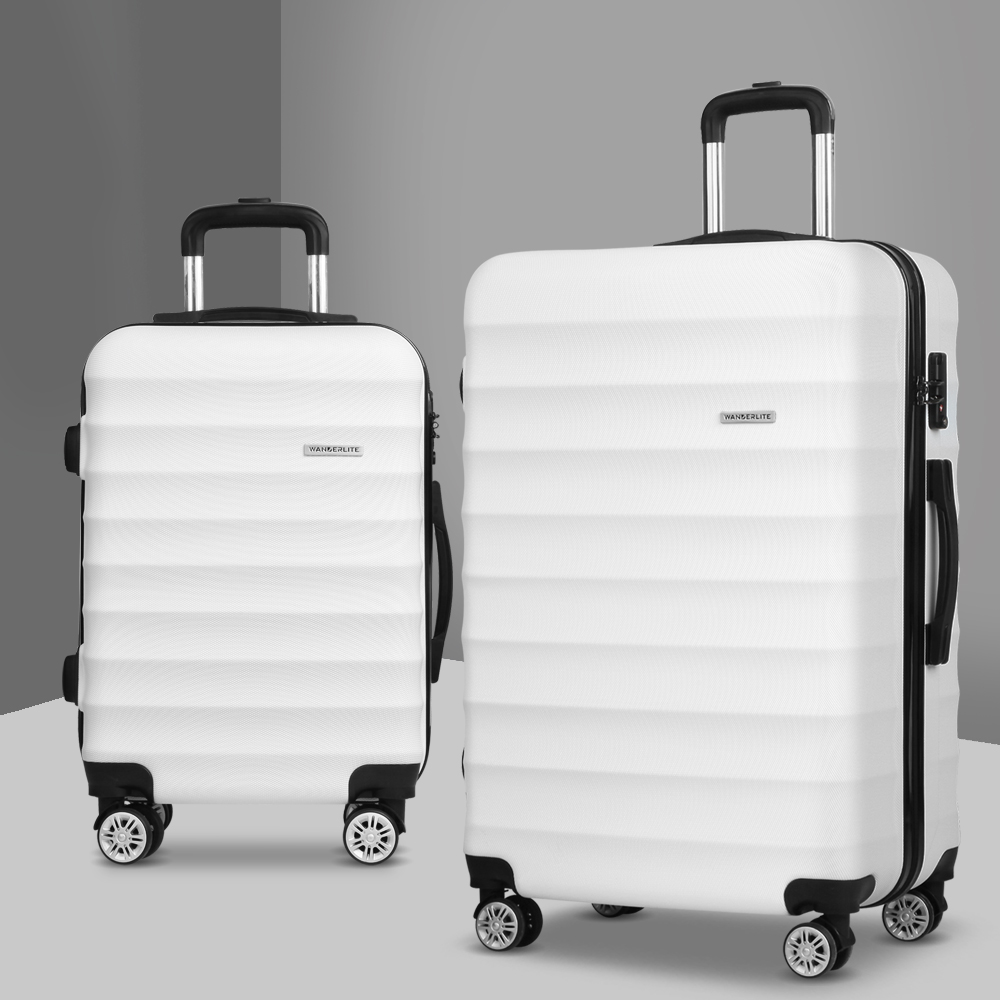 LUG-ABS-AJ-2SET-WH-13549-07 Wanderlite 2Set 20-28 Inch Luggage with TSA Lock Spinner Travel Suitcase Carry On Hard Shell Luggage Case White - Image 1