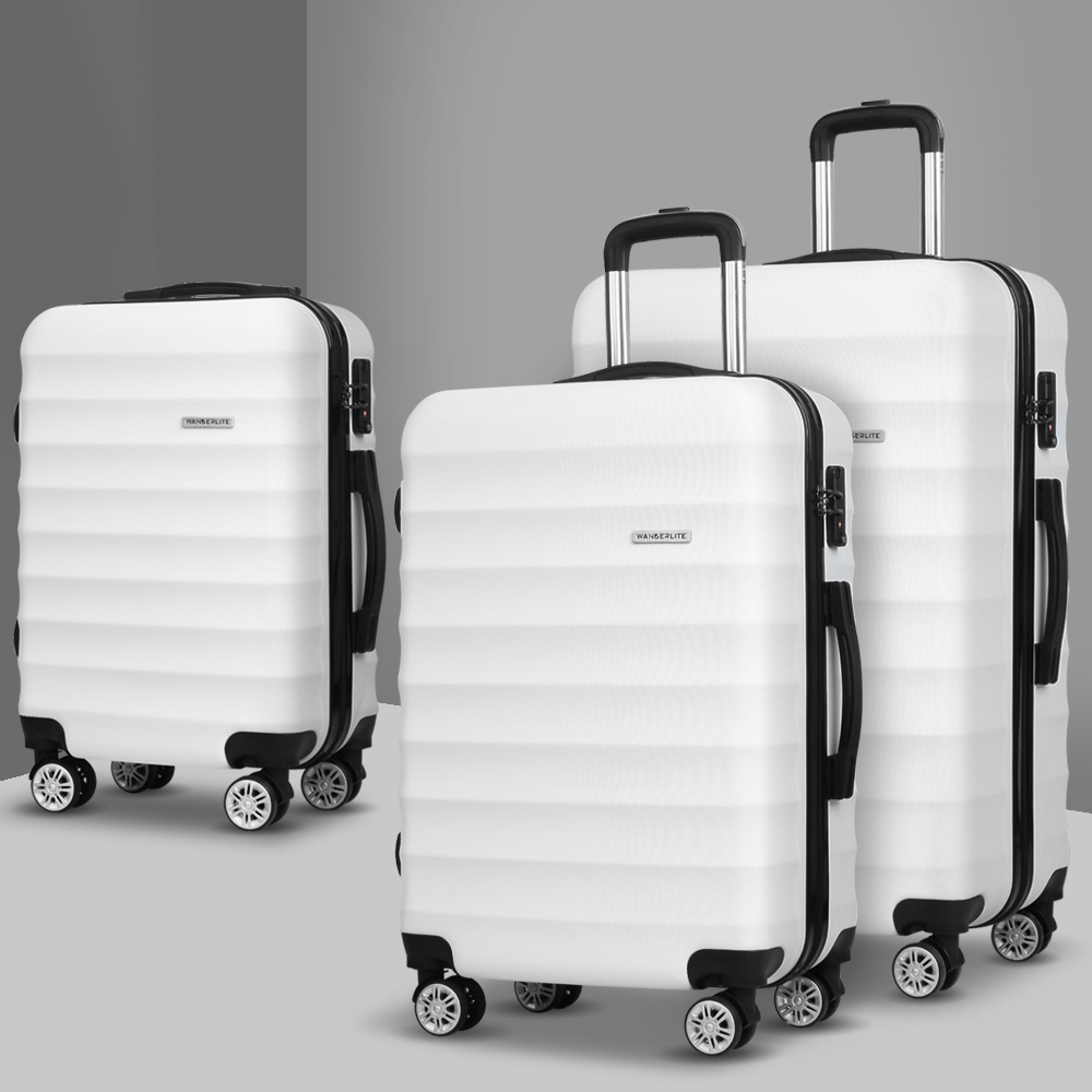LUG-ABS-AJ-3SET-WH-13550-07 Wanderlite 3Set 20-24-28 Inch Luggage with TSA Lock Spinner Travel Suitcase Carry On Hard Shell Luggage Case White - Image 1