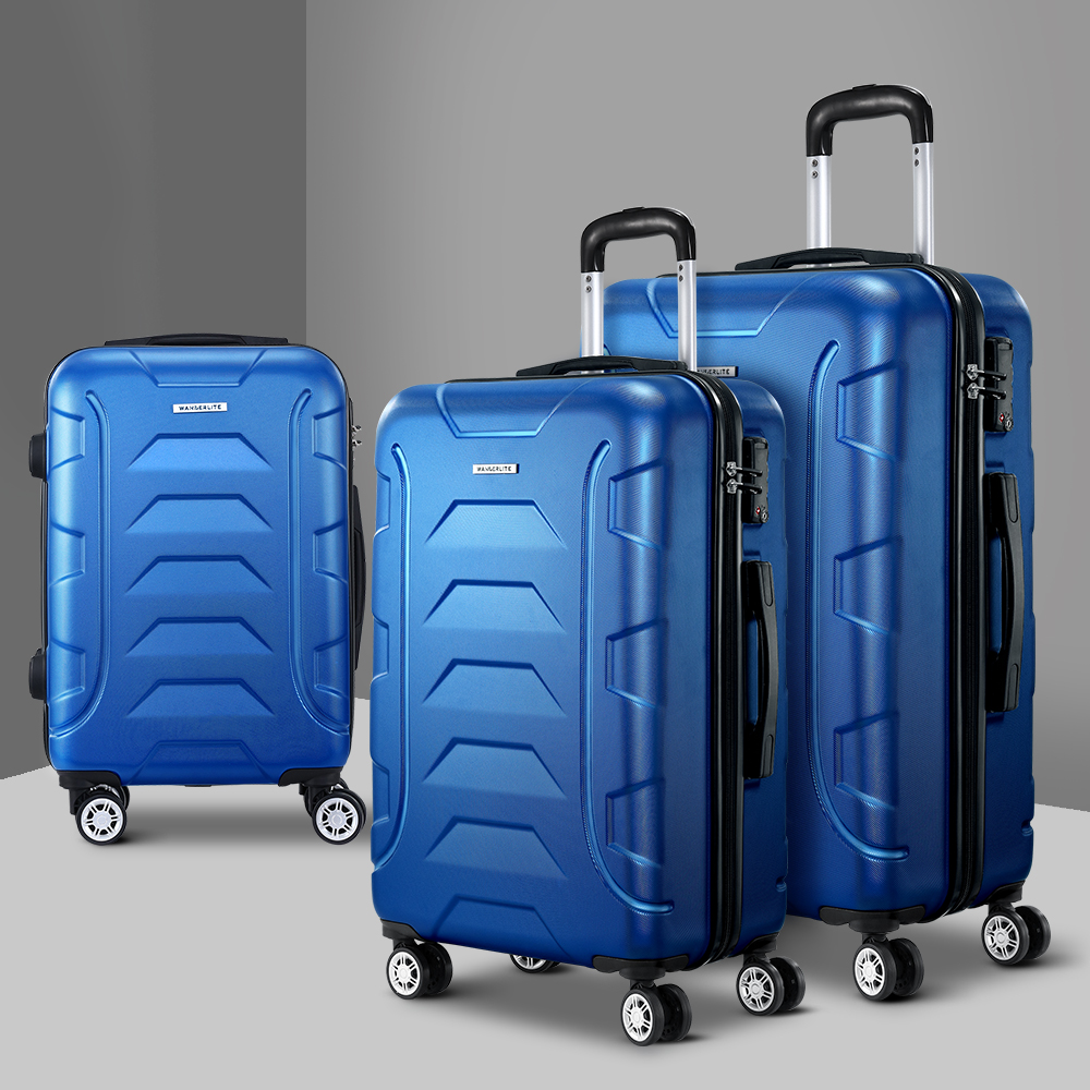 LUG-ABS-BOS-3SET-BU-202502281838-00 Wanderlite 3Set 20-24-28 Inch Luggage with TSA Lock Spinner Carry On Hard Shell Travel Suitcase Luggage Case Blue - Image 1