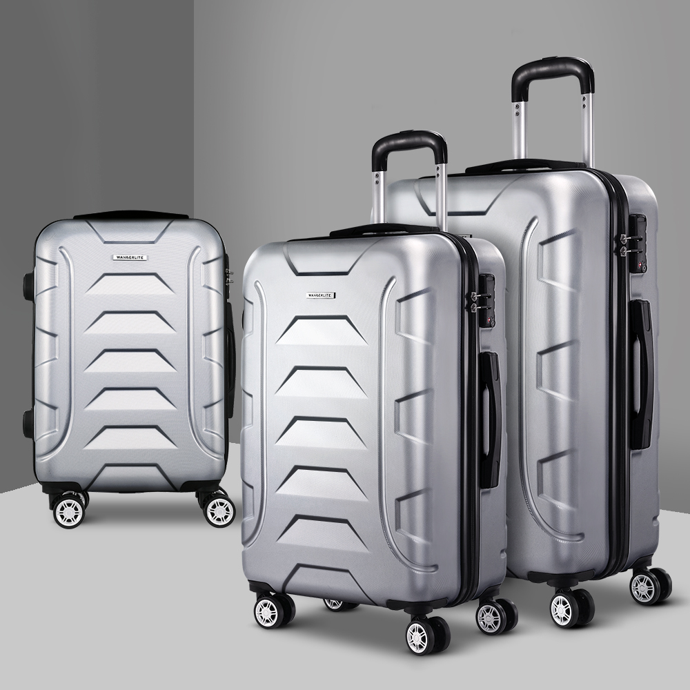 LUG-ABS-BOS-3SET-SV-18143-07 Wanderlite 3Set 20-24-28 Inch Luggage with TSA Lock Spinner Carry On Hard Shell Travel Suitcase Luggage Case Silver - Image 1