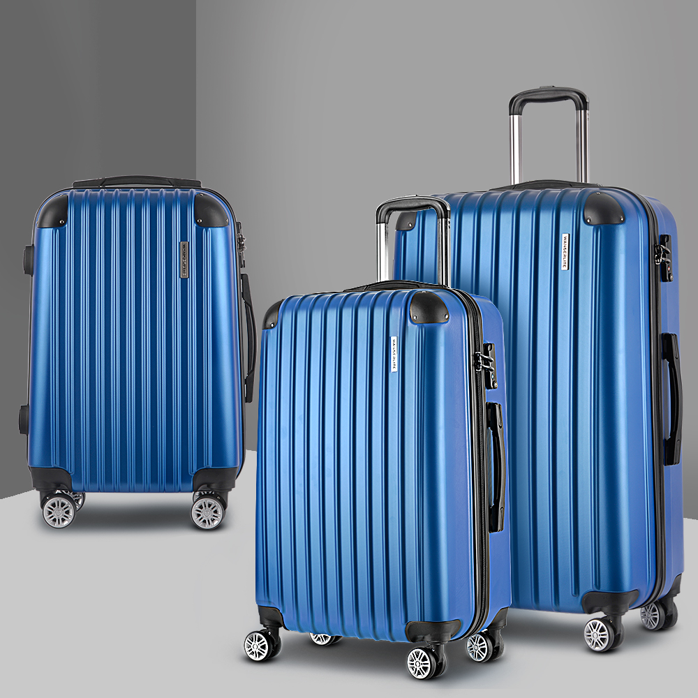 LUG-ABS-ECO-3SET-BU-18260-07 Wanderlite 3 Set Luggage 20-24-28 Inch with Zipper Lock Carry On Hard Shell Travel Suitcase Luggage Case Blue - Image 1