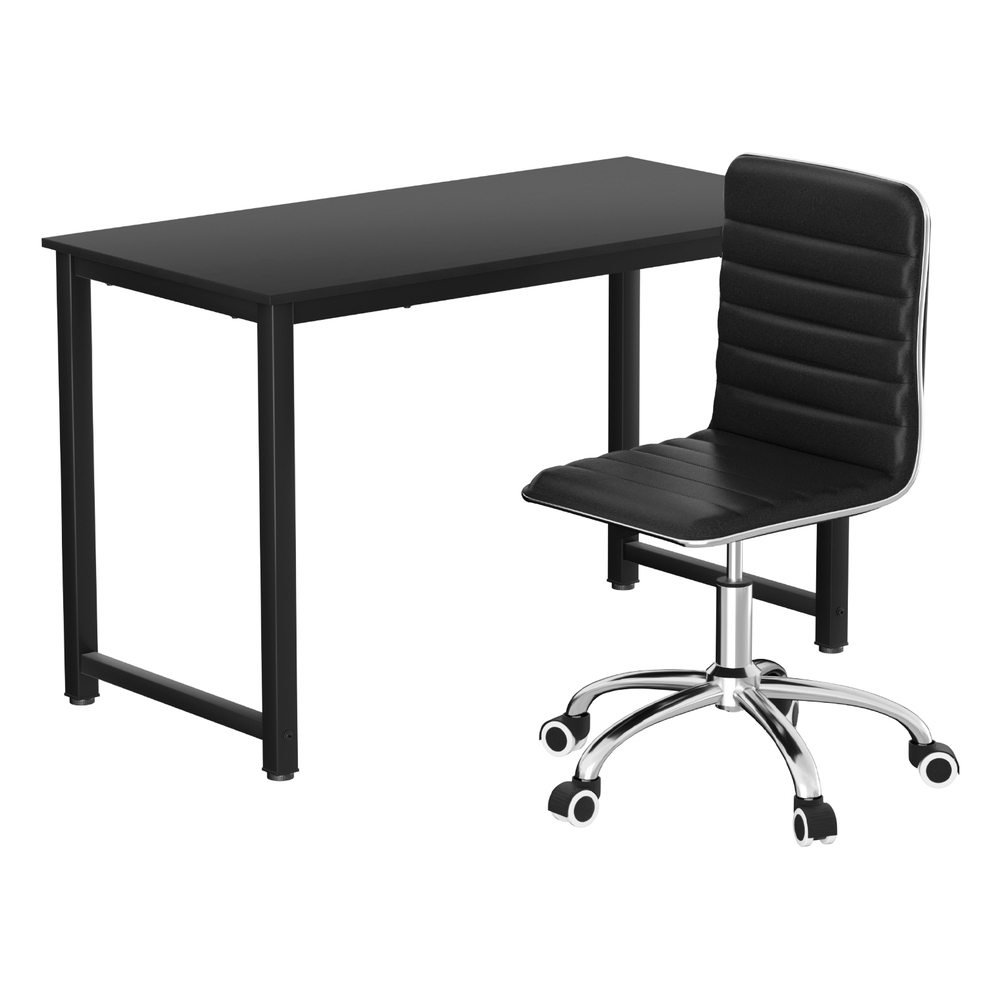 MET-DESK-120-REPL-BK-202503281536-00 Artiss Computer Desk 120cm Executive Office Chairs Set PU Leather Low Back Black - Image 1
