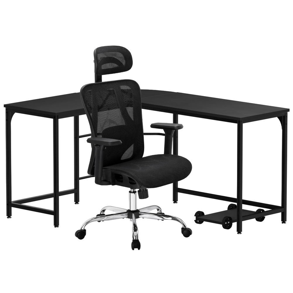 MET-DESK-L-003-FZ20-BK-202504041346-00 Artiss Computer Desk L-Shape Corner Desks Ergonomic Office Chair Mesh Chairs - Image 1