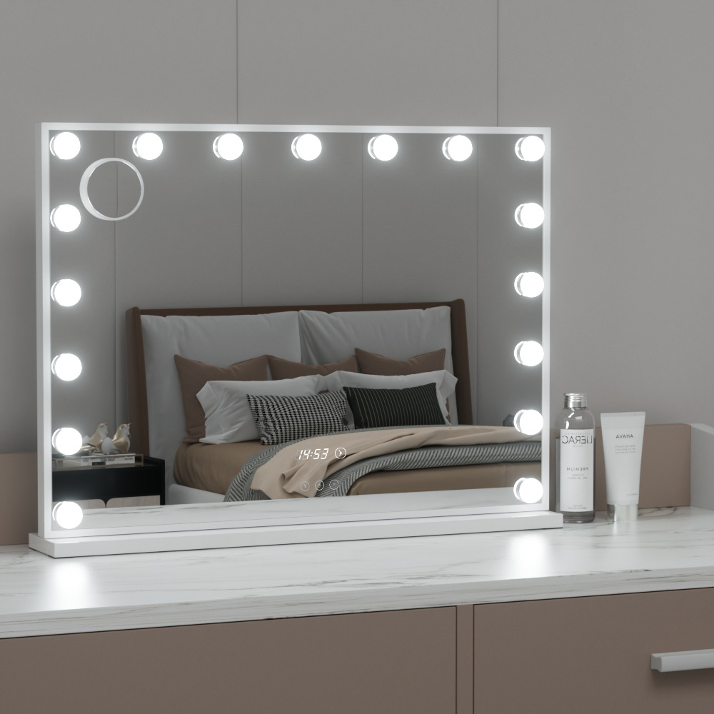 MM-E-FRAME-5880LED-WH-149213-06 Embellir Makeup Mirror 80x60cm Hollywood Vanity with LED Light Tabletop White - Image 1