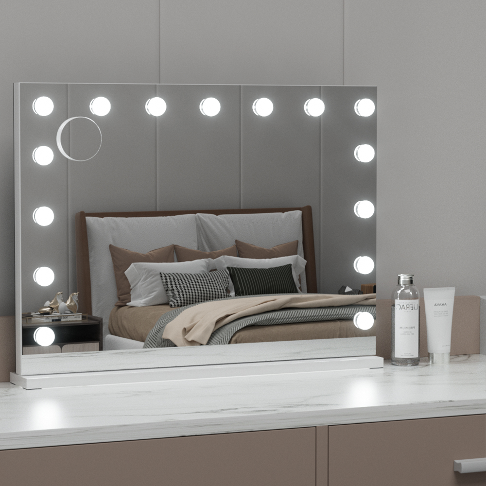 MM-E-FRAMELS-5880-WH-BT-139399-06 Embellir Bluetooth Makeup Mirror 80x58cm Hollywood Vanity with LED Light Wall - Image 1