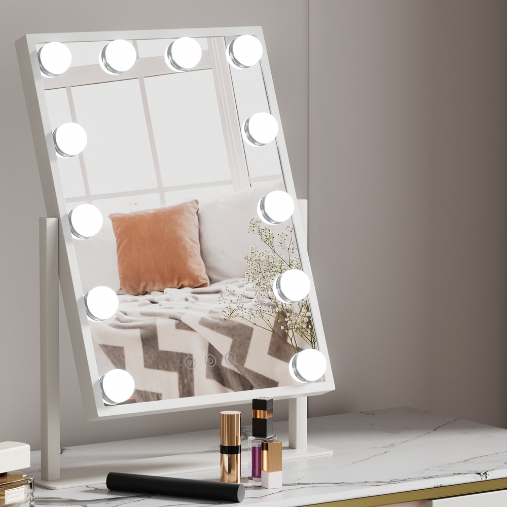 MM-E-STAND-3040-FRAME-WH-173355-04 Embellir Makeup Mirror 30x41cm Hollywood Vanity with LED Light Rotation Tabletop - Image 1