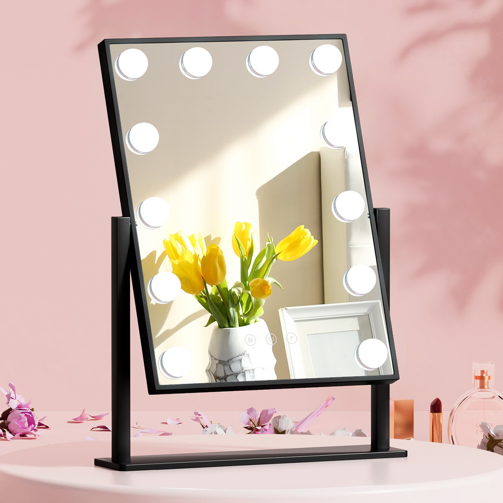 MM-STAND-FRAMELS-BK-202502281104-00 Embellir Makeup Mirror 30x48cm Hollywood Vanity with LED Light Rotation Tabletop - Image 1