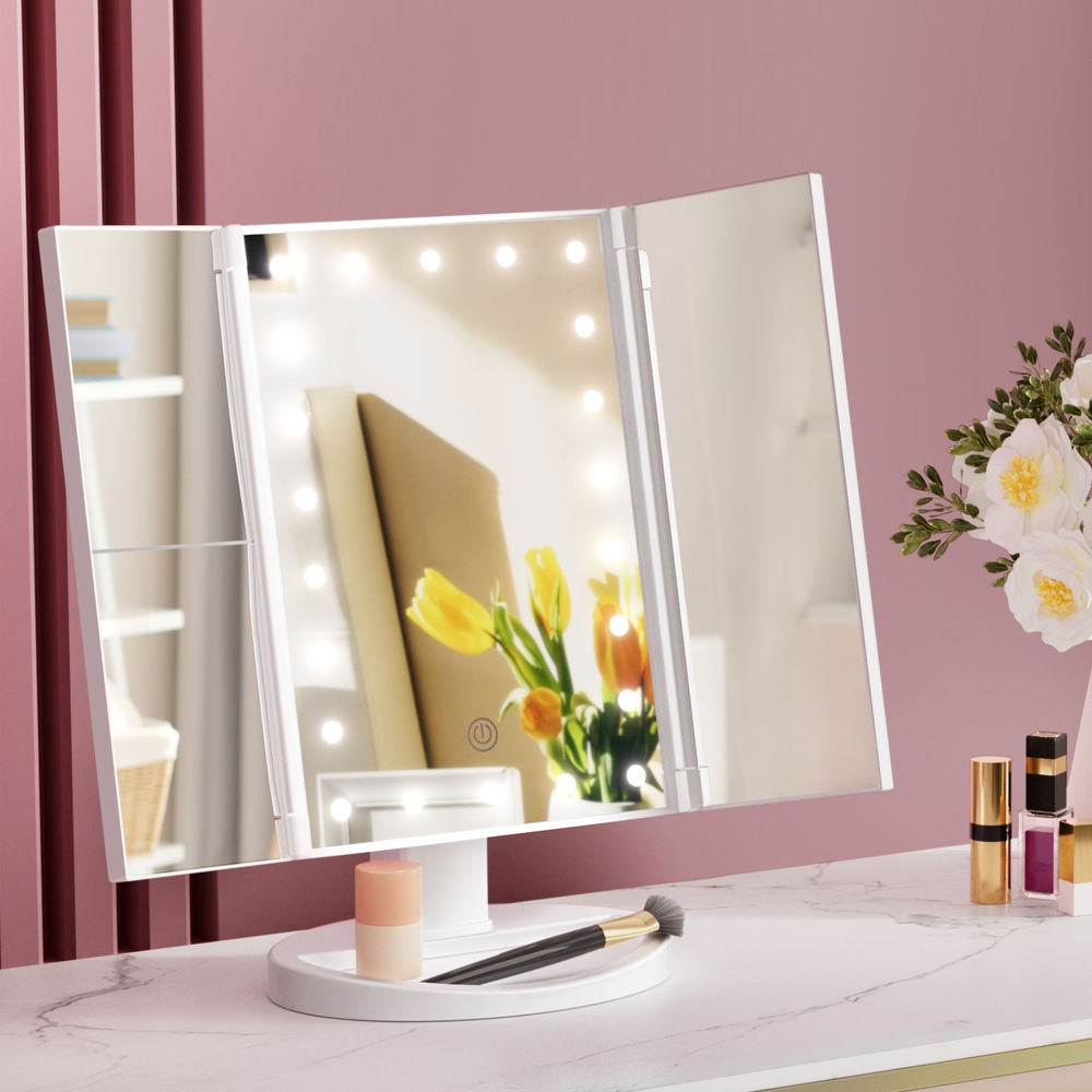 MM-TRI-WH-1X2X3X-202503041146-06 Embellir Tri-fold Makeup Mirror 1X2X3X Magnifying with LED Light Travel Portable - Image 1