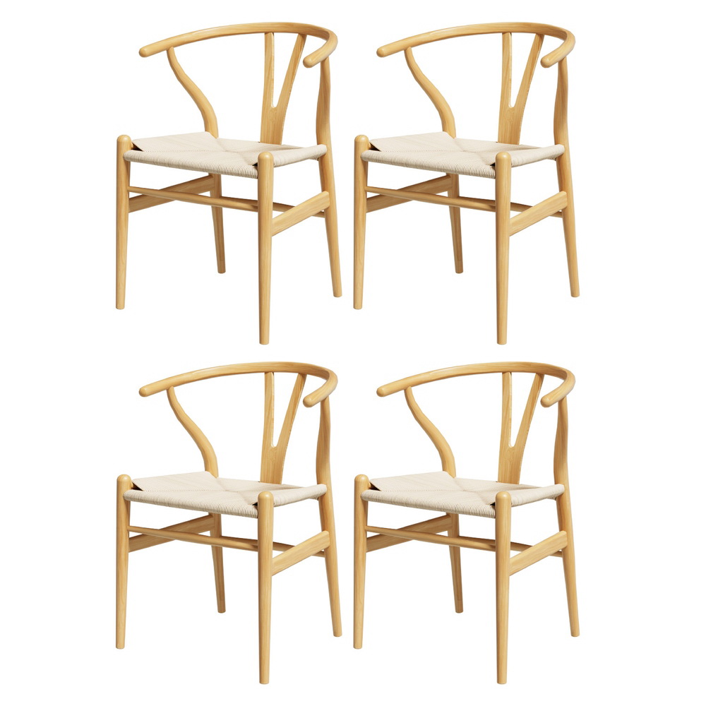 MO-DIN-B-01-RAT-WDX4-202504041348-00 1 Set of 4 Artiss Dining Chairs Wooden Rattan Seat Wishbone Back - Image 1