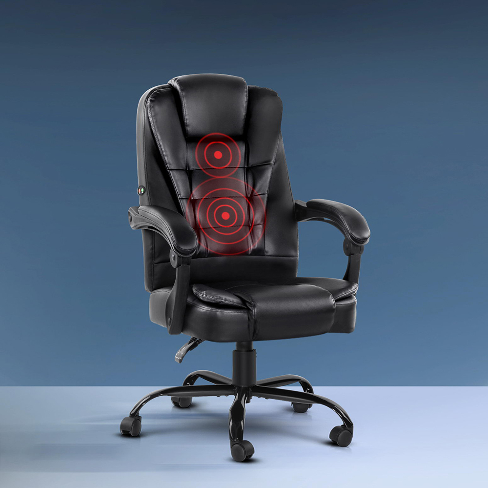 MOC-09M-2P-BK-17528-07 Artiss Massage Office Chair Executive Computer Gaming Chairs Black PU Leather - Image 1