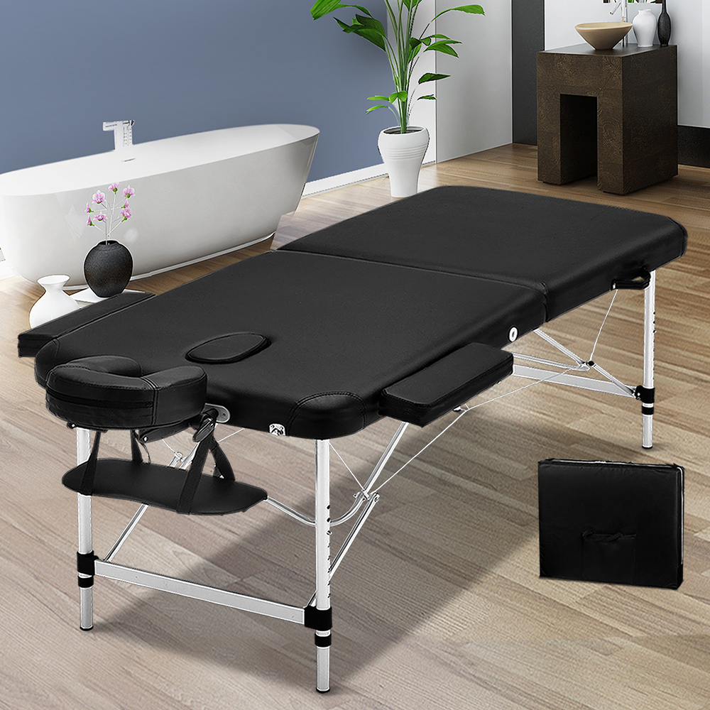 MT-ALUM-2FOLD-BK-70-202502281948-00 Zenses Massage Table 70cm Portable 2 Fold Aluminium Beauty Bed Black - Image 1