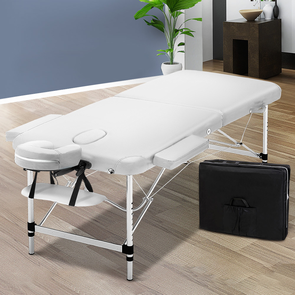MT-ALUM-2FOLD-WH-75-202502281948-00 Zenses Massage Table 75cm Portable 2 Fold Aluminium Beauty Bed White - Image 1