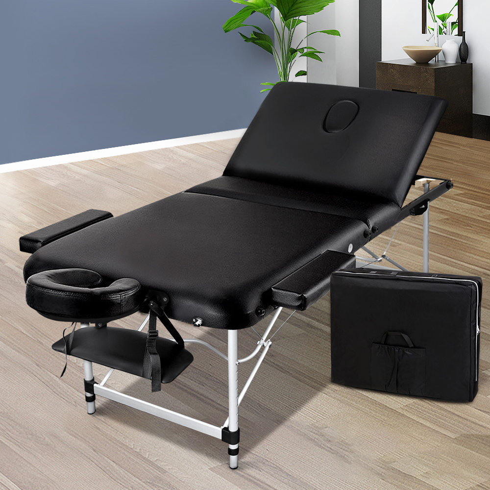 MT-ALUM-GA301-BK-80-202502281950-00 Zenses Massage Table 80cm Portable 3 Fold Aluminium Beauty Bed Black - Image 1