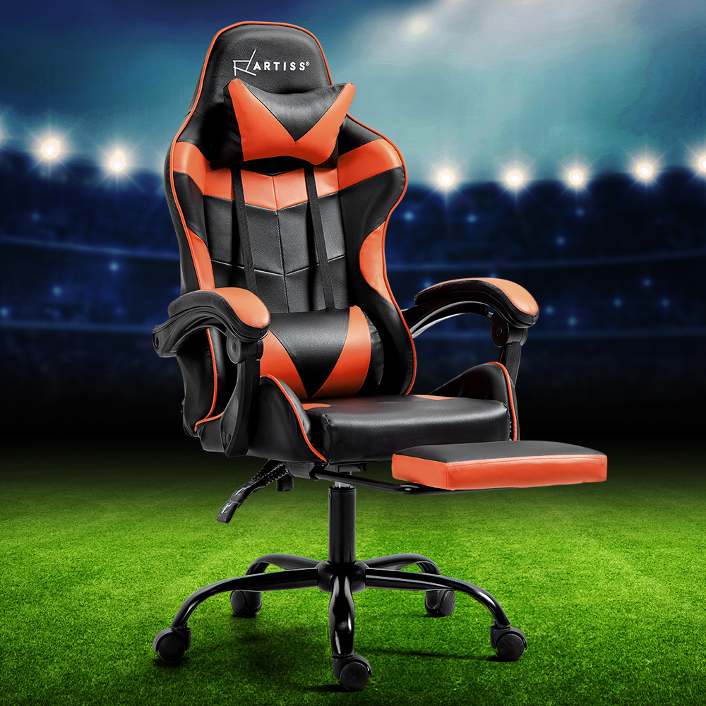 OCHAIR-G-R4775-FT-BK-OR-120188-04 Artiss Gaming Office Chair Executive Computer Leather Chairs Footrest Orange - Image 1
