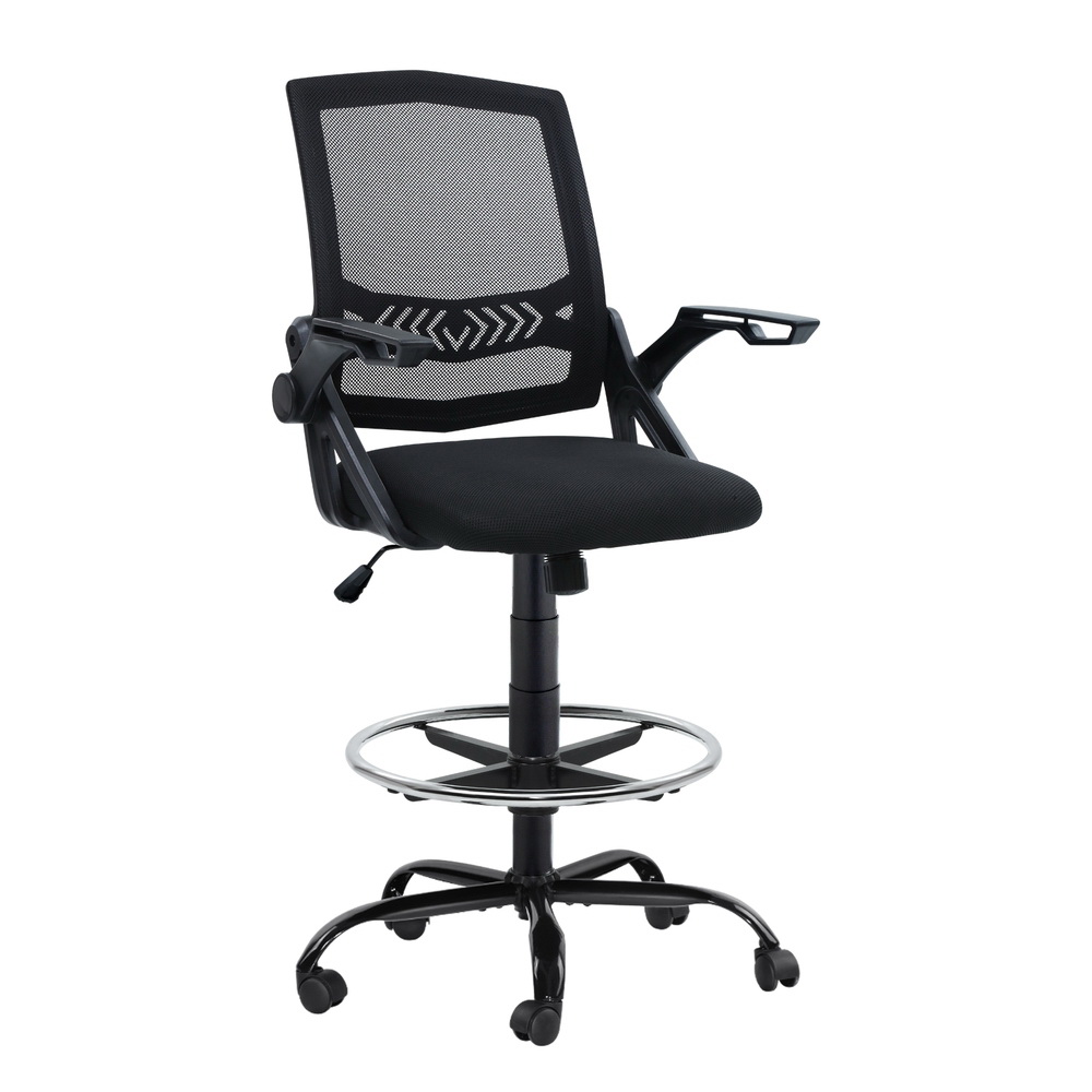 OCHAIR-G-RING-2003-BK-18208-00 Artiss Office Chair Drafting Stool Mesh Chairs Black - Image 1
