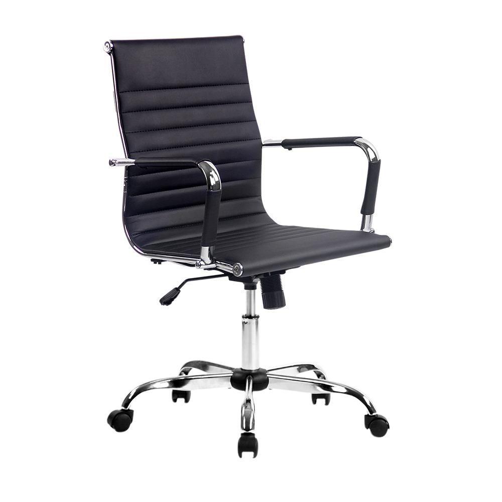 OCHAIR-H-8147-BK-16586-00 Artiss Office Chair Conference Chairs PU Leather Mid Back Black - Image 1