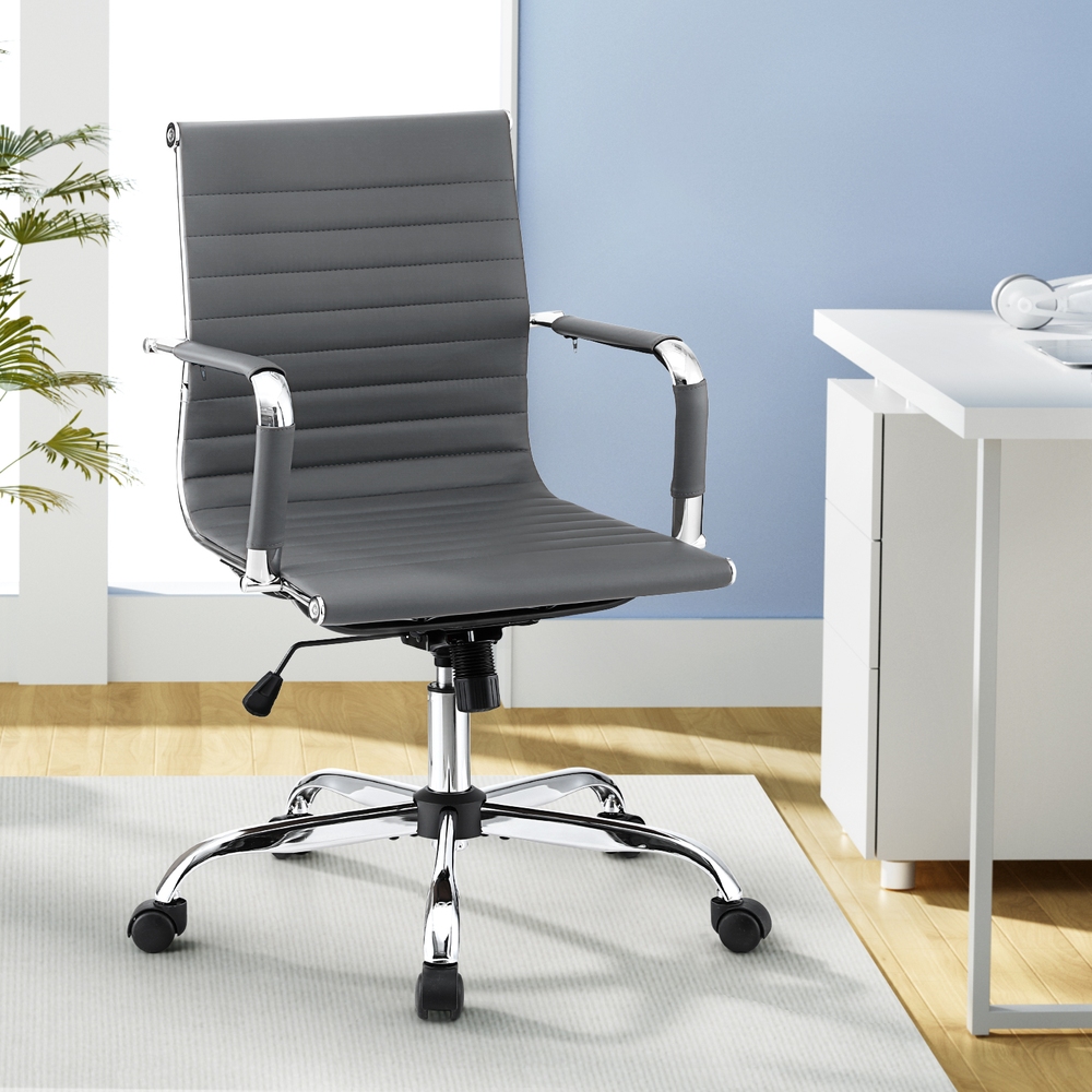 OCHAIR-H-8147-GY-202502251148-07 Artiss Office Chair Conference Chairs PU Leather Mid Back Grey - Image 1