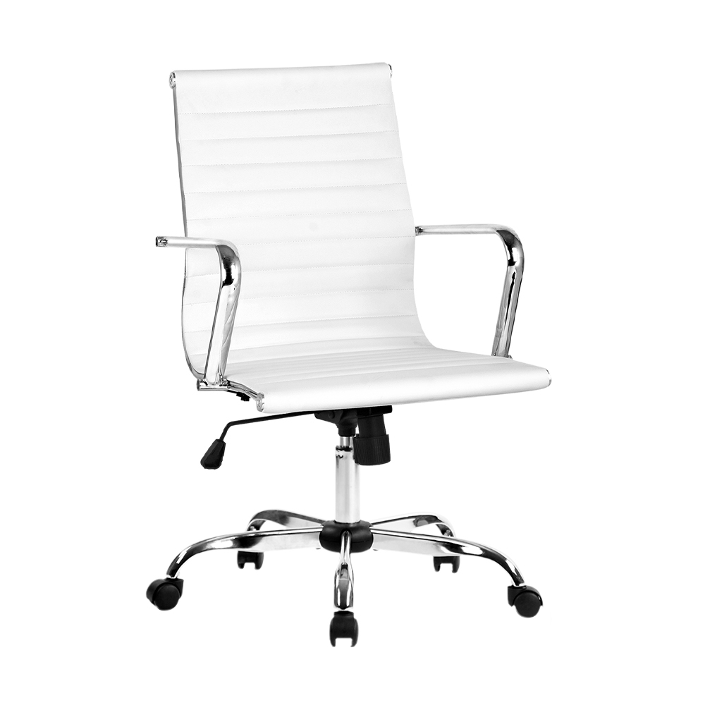 OCHAIR-H-8147-WH-16588-00 Artiss Office Chair Conference Chairs PU Leather Mid Back White - Image 1