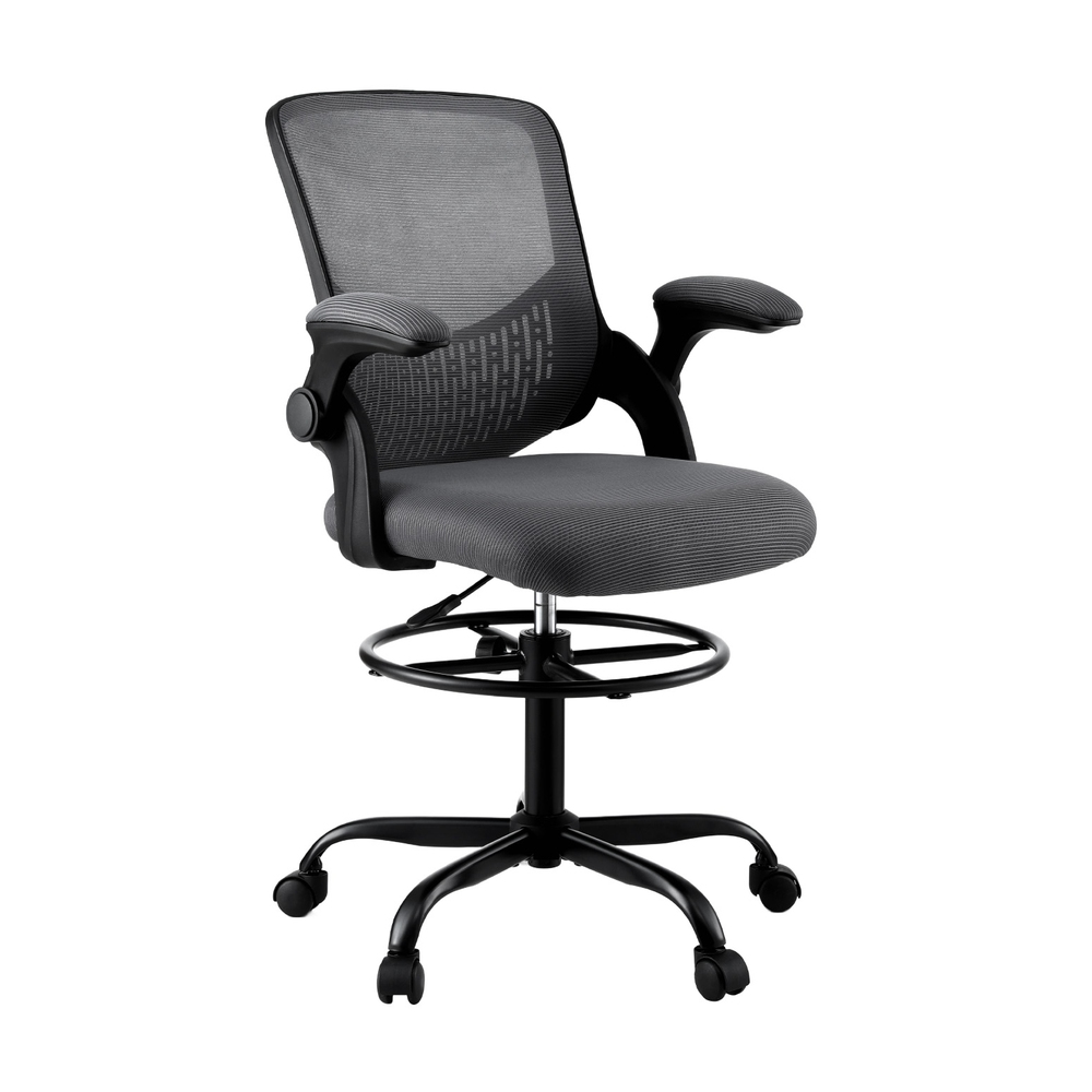 OCHAIR-H-RING-DW39-GY-202503041106-00 Artiss Office Chair Drafting Chairs Stool Computer Desk Studios Mesh Grey - Image 1