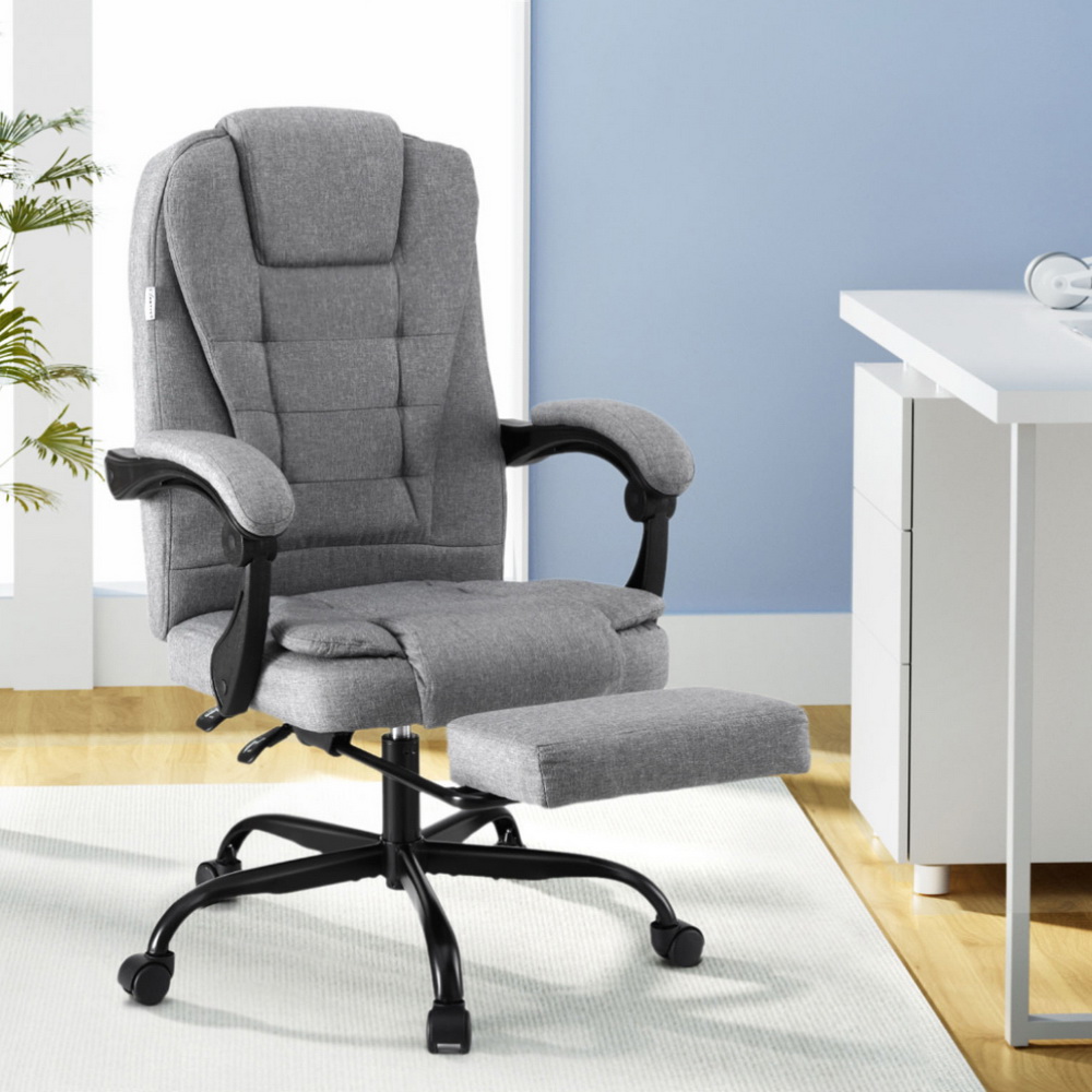 OCHAIR-L-1109SJ-GY-210026-06 Artiss Office Chair Executive Fabric Seat Racing Computer Desk Chairs Footrest - Image 1