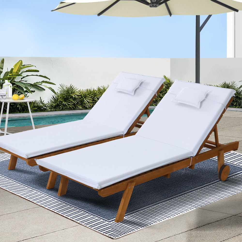 ODF-B-LOUNGE-WHEEL-WHX2-202502281644-00 Gardeon 2x Sun Lounge Wooden Lounger Outdoor Furniture Day Bed Wheel Patio White - Image 1