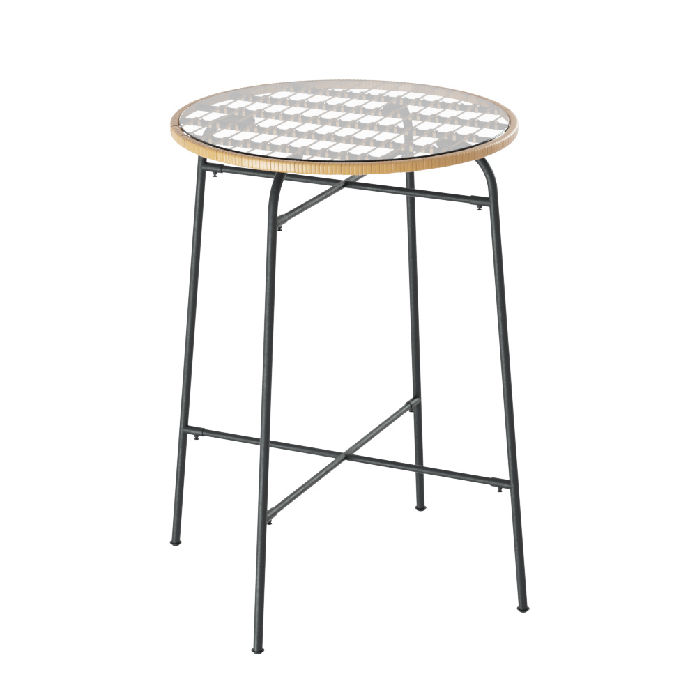 ODF-BA-TW-RATTAN-TABLE-89301-00 Gardeon Outdoor Bar Table Wicker Dining Bistro Patio Balcony Glass Table Steel - Image 1