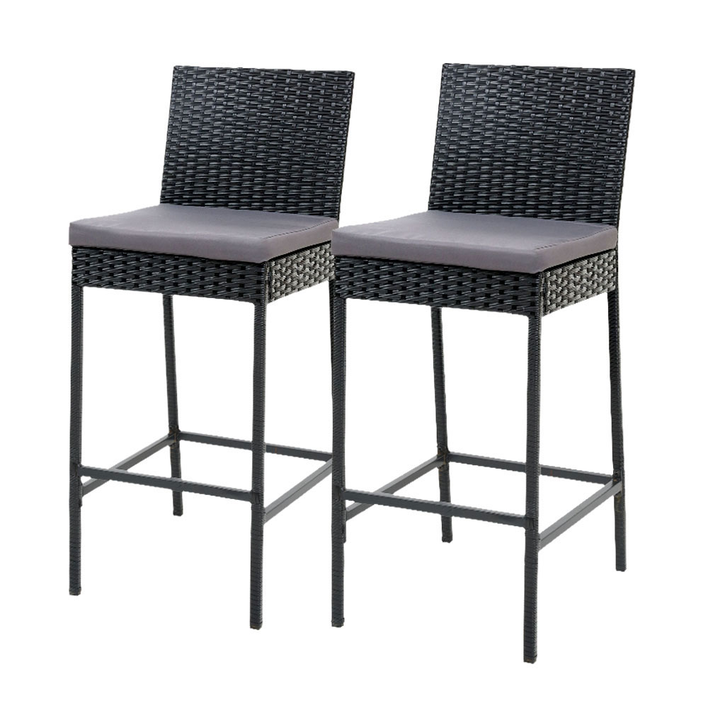 ODF-BAR-CHAIR-BK-2X-00 Gardeon 2-Piece Outdoor Bar Stools Dining Chair Bar Stools Rattan Furniture - Image 1