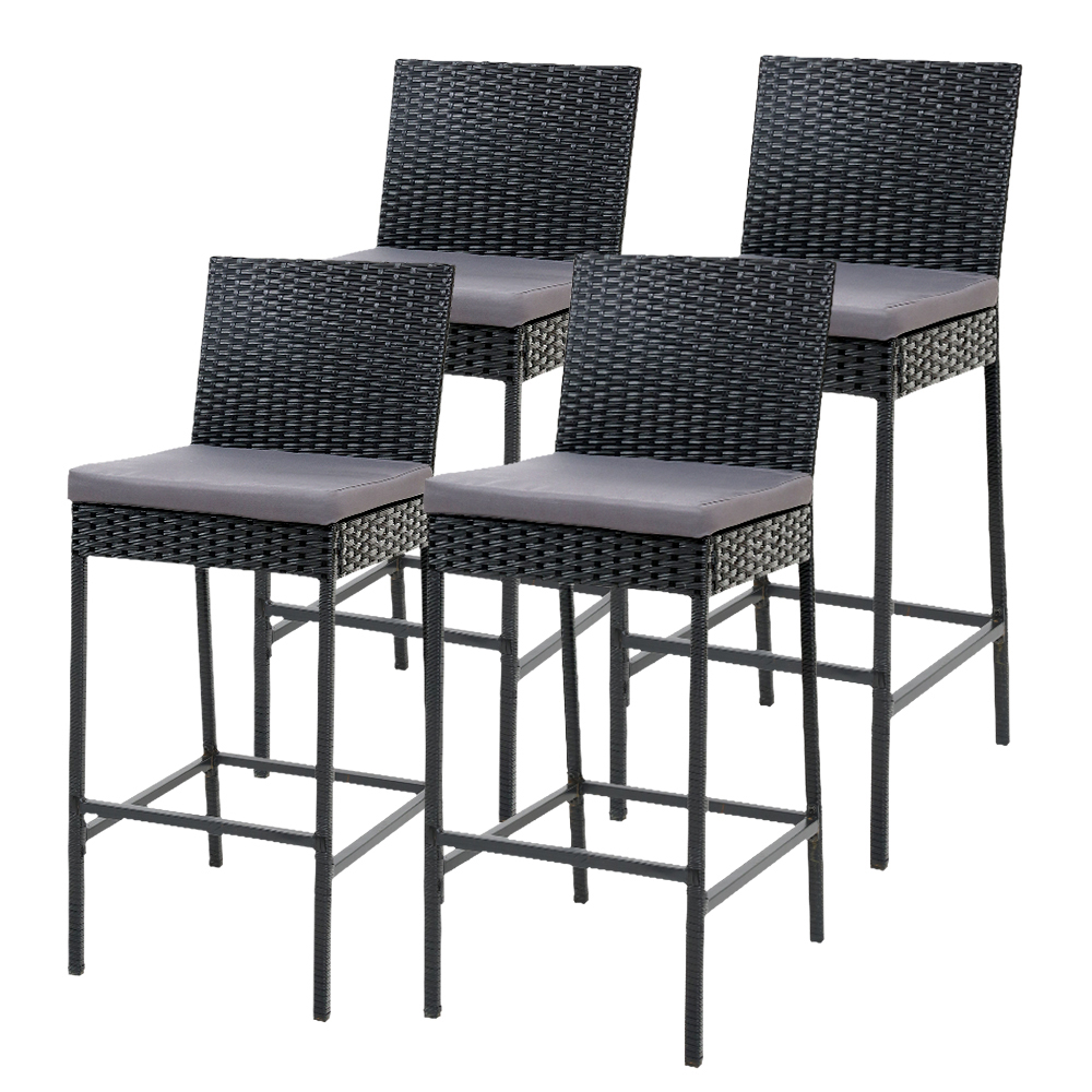ODF-BAR-CHAIR-BK-4X-00 Gardeon 4-Piece Outdoor Bar Stools Dining Chair Bar Stools Rattan Furniture - Image 1